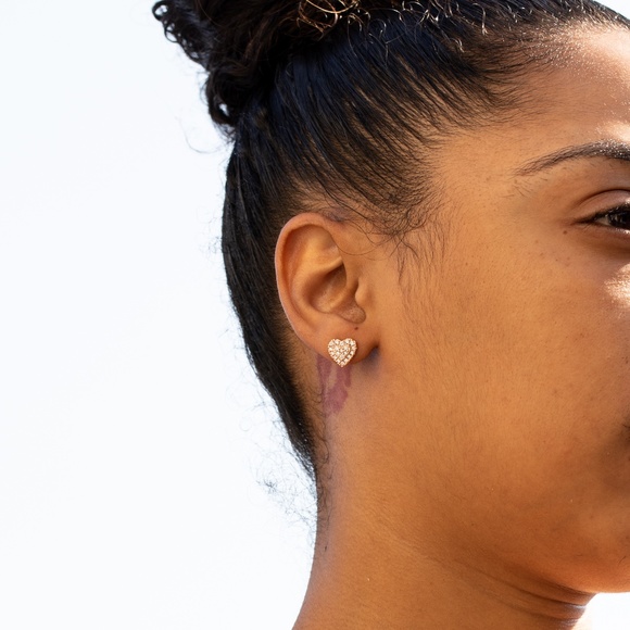 Honey Comb Set 925 Sterling Silver Women’s 14K Rose GoldHeart Stud Earrings - Picture 5 of 5